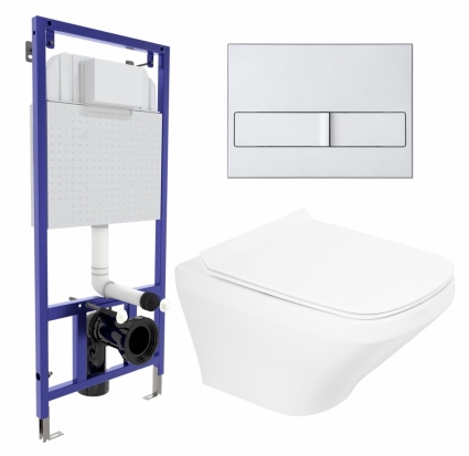 Комплект 3 в 1 инсталляция Berges Wasserhaus Novum L2 + Унитаз подвесной BelBagno Sela BB3201CHR + кнопка хром матовая