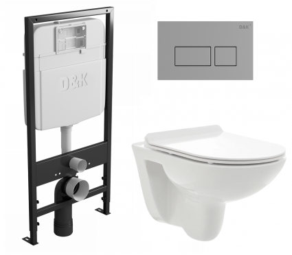 Комплект 3 в 1 инсталляция D&K DI8055119 + Унитаз подвесной AQUAme AQM2008 + Кнопка прямоугольная хром 