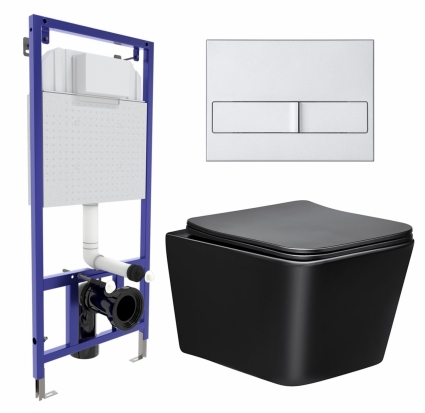 Комплект 3 в 1 инсталляция Berges Wasserhaus Novum L2 + Унитаз Vincea Q-Line VT1-12MB + кнопка хром матовая