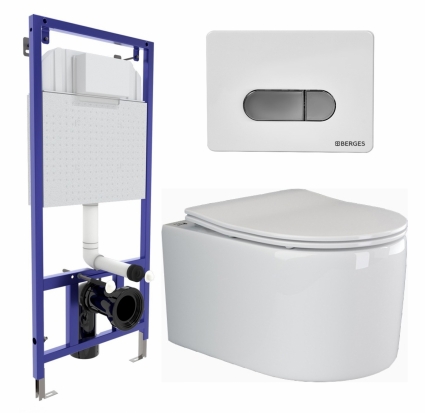 Комплект 3 в 1 инсталляция Berges Wasserhaus Novum D7 + Унитаз подвесной Ceramica Nova Moments CN3003 + кнопка хром