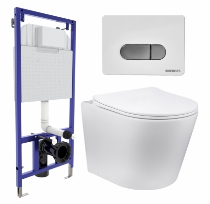 Комплект 3 в 1 инсталляция Berges Wasserhaus Novum D7 + Унитаз Vincea Piatti VT1-11 + кнопка хром