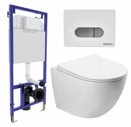 Комплект 3 в 1 инсталляция Berges Wasserhaus Novum D7 + Унитаз подвесной SantiLine SL-5005 + кнопка хром