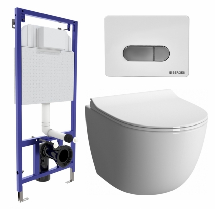 Комплект 3 в 1 инсталляция Berges Wasserhaus Novum D7 + Унитаз подвесной VitrA Sento 7748В003-0075 + кнопка хром