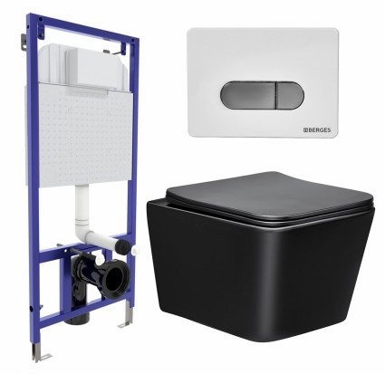 Комплект 3 в 1 инсталляция Berges Wasserhaus Novum D7 + Унитаз Vincea Q-Line VT1-12MB + кнопка хром