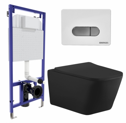 Комплект 3 в 1 инсталляция Berges Wasserhaus Novum D7 + Унитаз подвесной Aquanet Tavr-W BW 287011 + кнопка хром