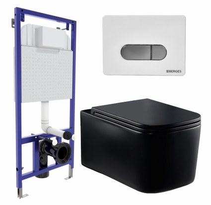 Комплект 3 в 1 инсталляция Berges Wasserhaus Novum D7 + Унитаз Vincea Ultra Rimless VT1-32MB + кнопка хром