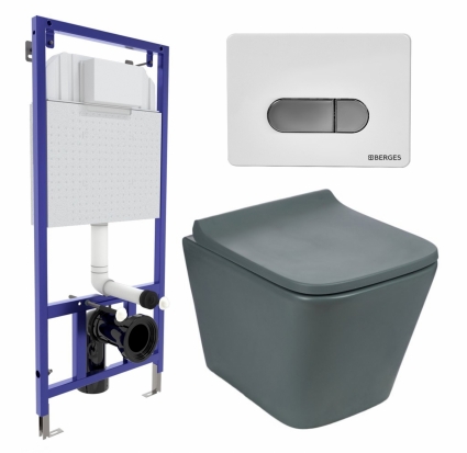 Комплект 3 в 1 инсталляция Berges Wasserhaus Novum D7 + Унитаз подвесной Weltwasser WW SK Gelbach 041 MT-GR + кнопка хром