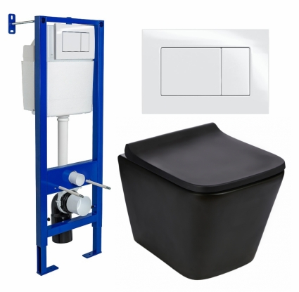 Комплект 3 в 1 инсталляция Berges Wasserhaus Atom 410 + Подвесной унитаз WeltWasser Gelbach 043 MT-BL + кнопка белая