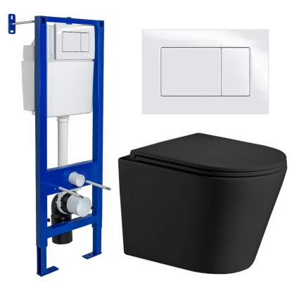 Комплект 3 в 1 инсталляция Berges Wasserhaus Atom 410 + Подвесной унитаз WeltWasser Salzbach 043 MT-BL + кнопка белая