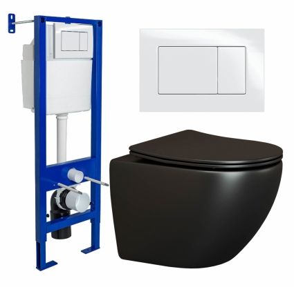 Комплект 3 в 1 инсталляция Berges Wasserhaus Atom 410 + Унитаз подвесной Ceramica Nova Metropol CN4002MB + кнопка белая