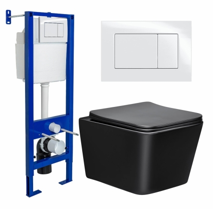 Комплект 3 в 1 инсталляция Berges Wasserhaus Atom 410 + Унитаз Vincea Q-Line VT1-12MB + кнопка белая