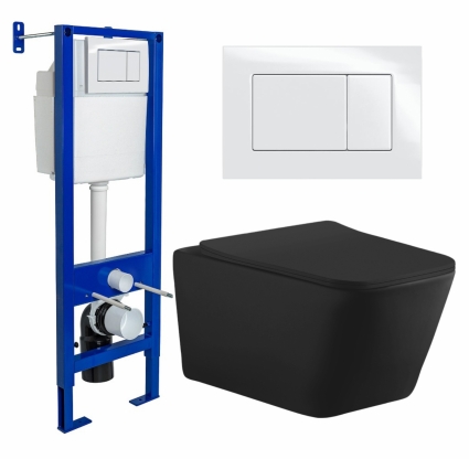 Комплект 3 в 1 инсталляция Berges Wasserhaus Atom 410 + Унитаз подвесной Aquanet Tavr-W BW 287011 + кнопка белая