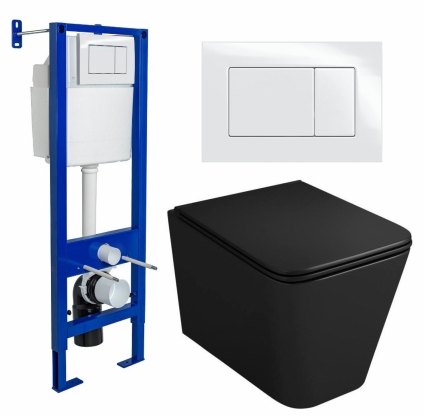 Комплект 3 в 1 инсталляция Berges Wasserhaus Atom 410 + Унитаз подвесной Owl 1975 Ruta-H OWLT190404 + кнопка белая