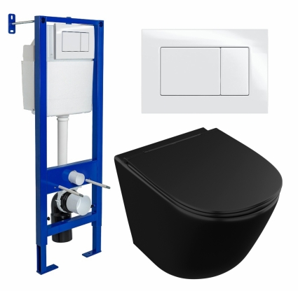Комплект 3 в 1 инсталляция Berges Wasserhaus Atom 410 + Унитаз подвесной Owl 1975 Vind Cirkel-H Matt Black OWLT190305 + кнопка белая