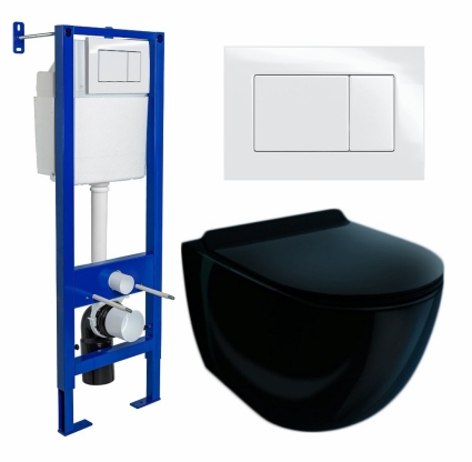 Комплект 3 в 1 инсталляция Berges Wasserhaus Atom 410 + Унитаз подвесной Esbano Garcia ESUPGARCB + кнопка белая