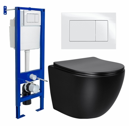 Комплект 3 в 1 инсталляция Berges Wasserhaus Atom 410 + Унитаз Vincea Globo VT1-14SMB + кнопка белая