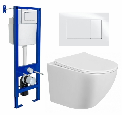 Комплект 3 в 1 инсталляция Berges Wasserhaus Atom 410 + Унитаз подвесной Taliente Amato AM25010 + кнопка белая