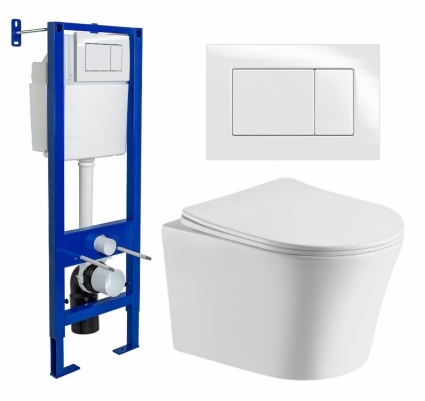 Комплект 3 в 1 инсталляция Berges Wasserhaus Atom 410 + Подвесной унитаз CeruttiSpa Adige Aria CT7837 + кнопка белая