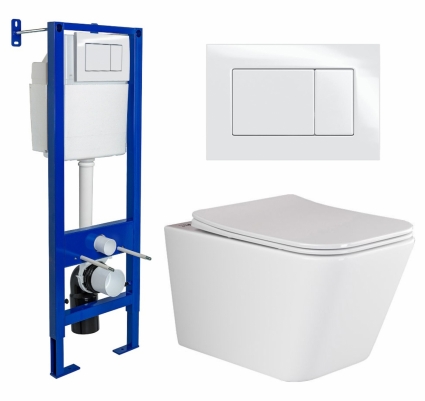Комплект 3 в 1 инсталляция Berges Wasserhaus Atom 410 + Унитаз подвесной Ceramica Nova Metric Rimless CN3007 + кнопка белая
