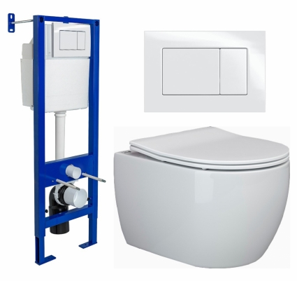 Комплект 3 в 1 инсталляция Berges Wasserhaus Atom 410 + Унитаз подвесной Ceramica Nova Play CN3001 + кнопка белая