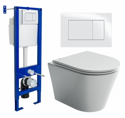 Комплект 3 в 1 инсталляция Berges Wasserhaus Atom 410 + Унитаз подвесной Ceramica Nova Forma CN3011 + кнопка белая