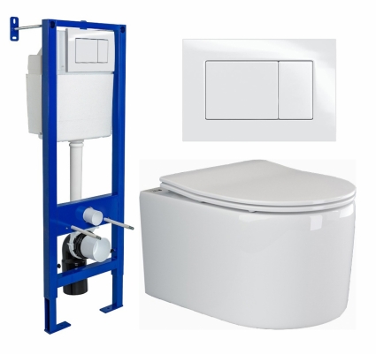 Комплект 3 в 1 инсталляция Berges Wasserhaus Atom 410 + Унитаз подвесной Ceramica Nova Moments CN3003 + кнопка белая