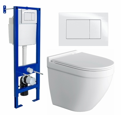 Комплект 3 в 1 инсталляция Berges Wasserhaus Atom 410 + Унитаз подвесной Owl 1975 Cirkel-H + кнопка белая