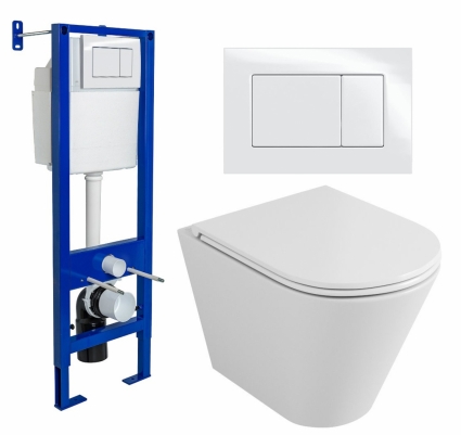 Комплект 3 в 1 инсталляция Berges Wasserhaus Atom 410 + Унитаз подвесной Owl 1975 Ruta-H OWLT190304 + кнопка белая