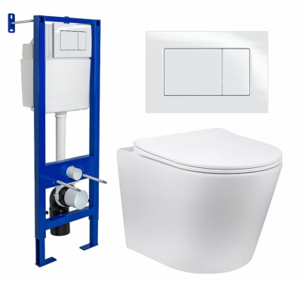 Комплект 3 в 1 инсталляция Berges Wasserhaus Atom 410 + Унитаз Vincea Piatti VT1-11 + кнопка белая