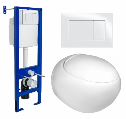 Комплект 3 в 1 инсталляция Berges Wasserhaus Atom 410 + Подвесной унитаз WeltWasser Jeckenbach + кнопка белая