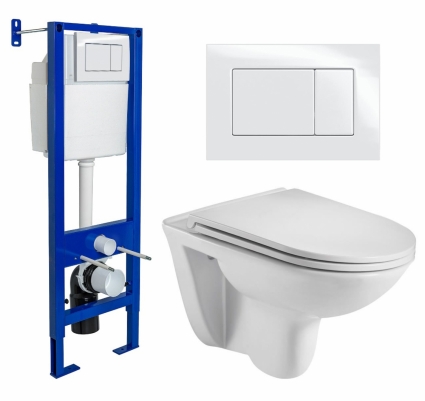 Комплект 3 в 1 инсталляция Berges Wasserhaus Atom 410 + Подвесной унитаз WeltWasser Baarbach 004 GL-WT + кнопка белая