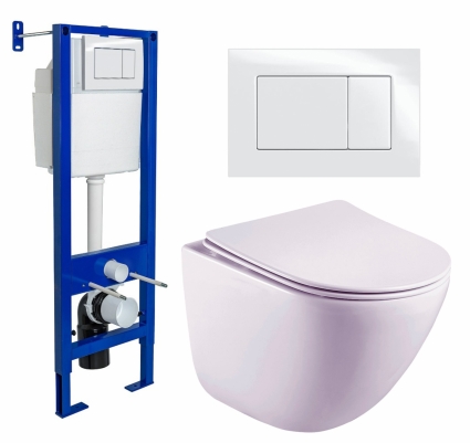 Комплект 3 в 1 инсталляция Berges Wasserhaus Atom 410 + Унитаз подвесной Esbano Lotus ESUPLOTUW + кнопка белая