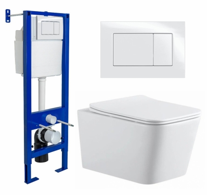 Комплект 3 в 1 инсталляция Berges Wasserhaus Atom 410 + Подвесной унитаз SinteSi BALTI + кнопка белая
