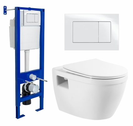 Комплект 3 в 1 инсталляция Berges Wasserhaus Atom 410 + Унитаз подвесной BelBagno Loto BB070CHR/SC + кнопка белая