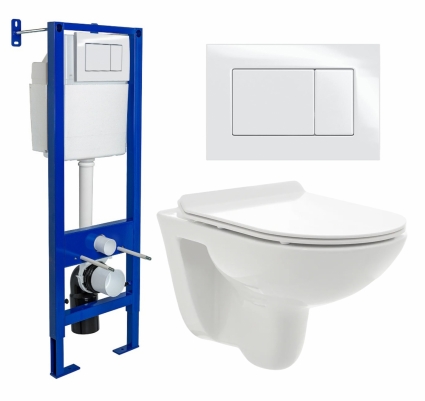 Комплект 3 в 1 инсталляция Berges Wasserhaus Atom 410 + Унитаз подвесной AQUAme AQM2008 + кнопка белая