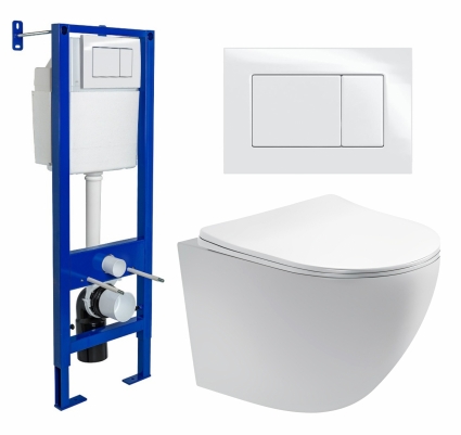 Комплект 3 в 1 инсталляция Berges Wasserhaus Atom 410 + Унитаз подвесной Акватек Европа AQ1900-00 + кнопка белая