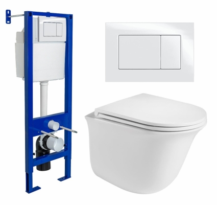 Комплект 3 в 1 инсталляция Berges Wasserhaus Atom 410 + Подвесной унитаз WeltWasser Telbach 004 GL-WT + кнопка белая