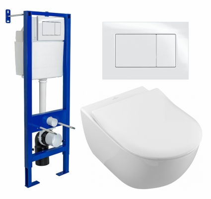 Комплект 3 в 1 инсталляция Berges Wasserhaus Atom 410 + Унитаз подвесной Villeroy & Boch Subway 2.0 5614R201 + кнопка белая