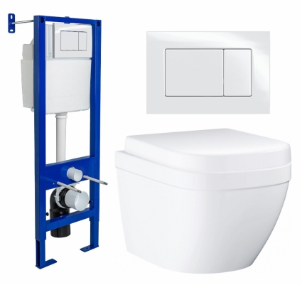 Комплект 3 в 1 инсталляция Berges Wasserhaus Atom 410 + Унитаз подвесной Grohe Euro Ceramic 39206000 + кнопка белая