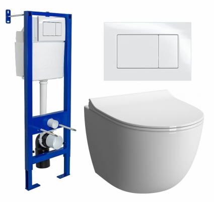 Комплект 3 в 1 инсталляция Berges Wasserhaus Atom 410 + Унитаз подвесной VitrA Sento 7748В003-0075 + кнопка белая