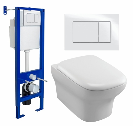 Комплект 3 в 1 инсталляция Berges Wasserhaus Atom 410 + Унитаз подвесной Jacob Delafon Vox EDM102-00 + кнопка белая