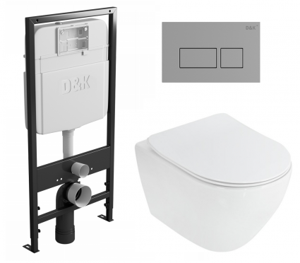 Комплект 3 в 1 инсталляция D&K DI8055119 + Унитаз подвесной Cezares Stylus CZR-513-TH-R + Кнопка прямоугольная хром 