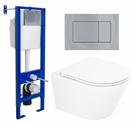 Комплект 3 в 1 инсталляция Berges Wasserhaus Atom 410 + Унитаз подвесной BelBagno Tre BB8001CHR/SC + кнопка хром