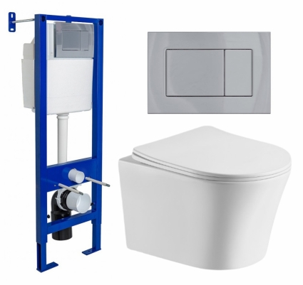Комплект 3 в 1 инсталляция Berges Wasserhaus Atom 410 + Подвесной унитаз CeruttiSpa Adige Aria CT7837 + кнопка хром