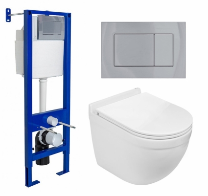 Комплект 3 в 1 инсталляция Berges Wasserhaus Atom 410 + Подвесной унитаз WeltWasser Heimbach 043 GL-WT + кнопка хром