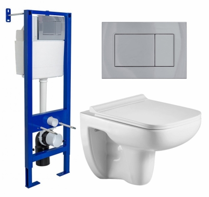Комплект 3 в 1 инсталляция Berges Wasserhaus Atom 410 + Подвесной унитаз WeltWasser Kehlbach 004 GL-WT + кнопка хром