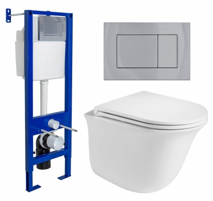 Комплект 3 в 1 инсталляция Berges Wasserhaus Atom 410 + Подвесной унитаз WeltWasser Telbach 004 GL-WT + кнопка хром
