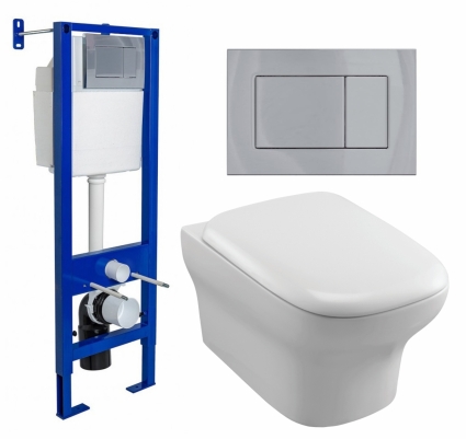 Комплект 3 в 1 инсталляция Berges Wasserhaus Atom 410 + Унитаз подвесной Jacob Delafon Vox EDM102-00 + кнопка хром