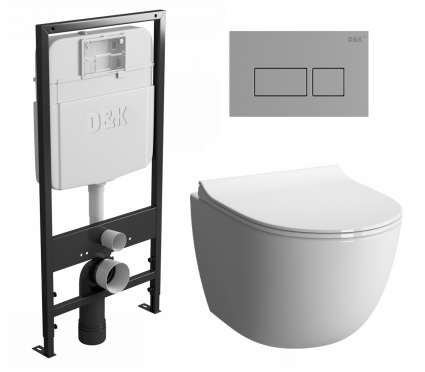 Комплект 3 в 1 инсталляция D&K DI8055119 + Унитаз подвесной VitrA Sento 7748В003-0075 + Кнопка прямоугольная хром 