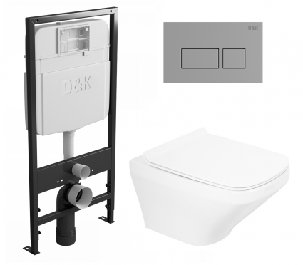 Комплект 3 в 1 инсталляция D&K DI8055119 + Унитаз подвесной BelBagno Sela BB3201CHR  + Кнопка прямоугольная хром 